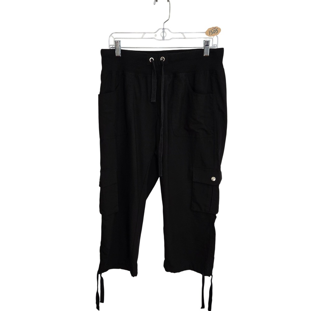 Mofiz Womens Black Cargo Capri Pants Drawstring Waist Cropped Trousers Size L